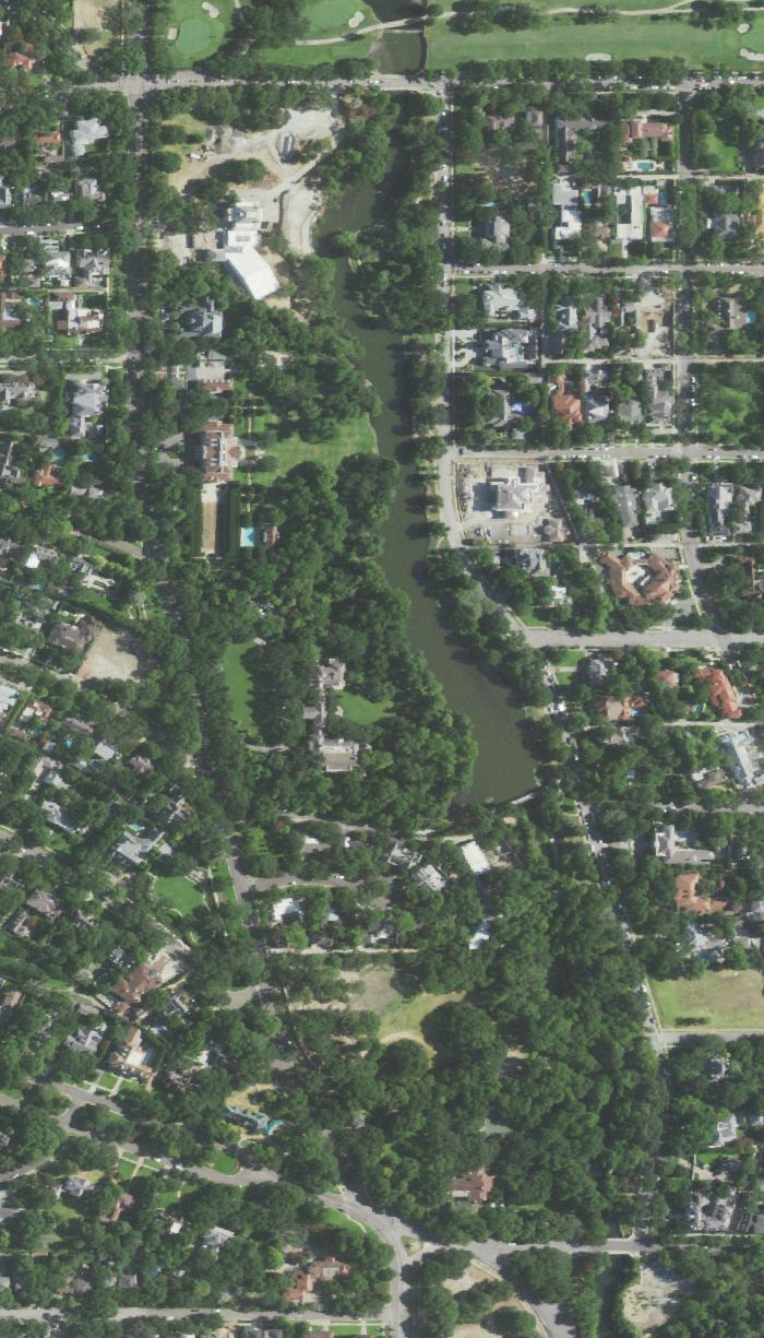 Aerial map of Lakeside Park with the places we'll stop numbered and the bridges lettered